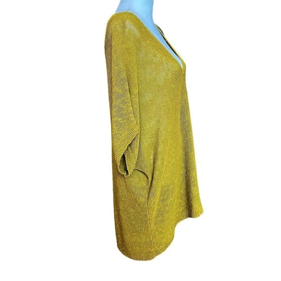 Eileen Fisher Linen Blend V Neck High Low Short Dolman Sleeve Top Green Size M - Picture 2 of 9